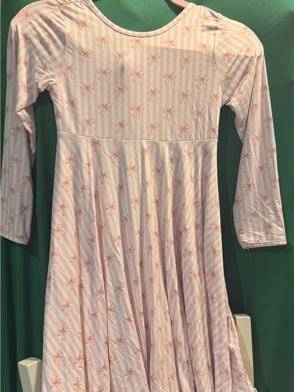Girls' Light Pink Bow-Print Long Sleeve Casual Dress